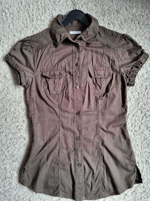 Koszula krótki rękaw brązowa elegancka