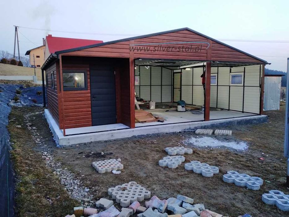 Garaż blaszany drewnopodobny z wnęką 8x6 8x5 8x7