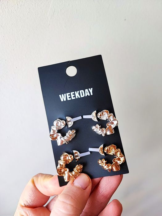 Nowe / kolczyki / Weekday / new / silver / gold / komplet / zestaw /