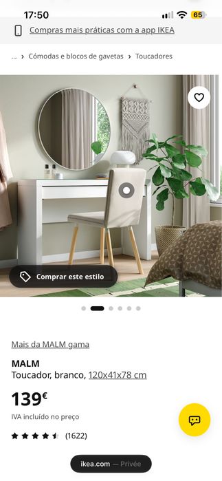 Toucador / Secretária IKEA MALM Branco com Vidro – 120 cm
