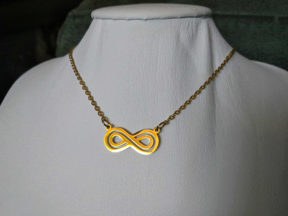 Colar Aço Dourado Infinito Duplo NOVO