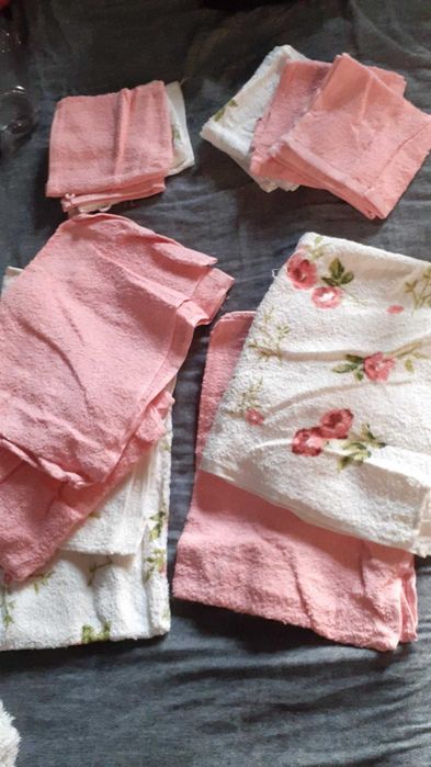 Conjutno toalhas vintage carré azul antigo novo