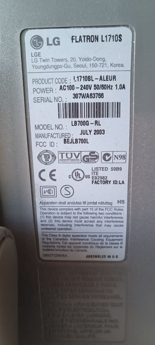 Monitor 17" - LG Flatron L1710S
