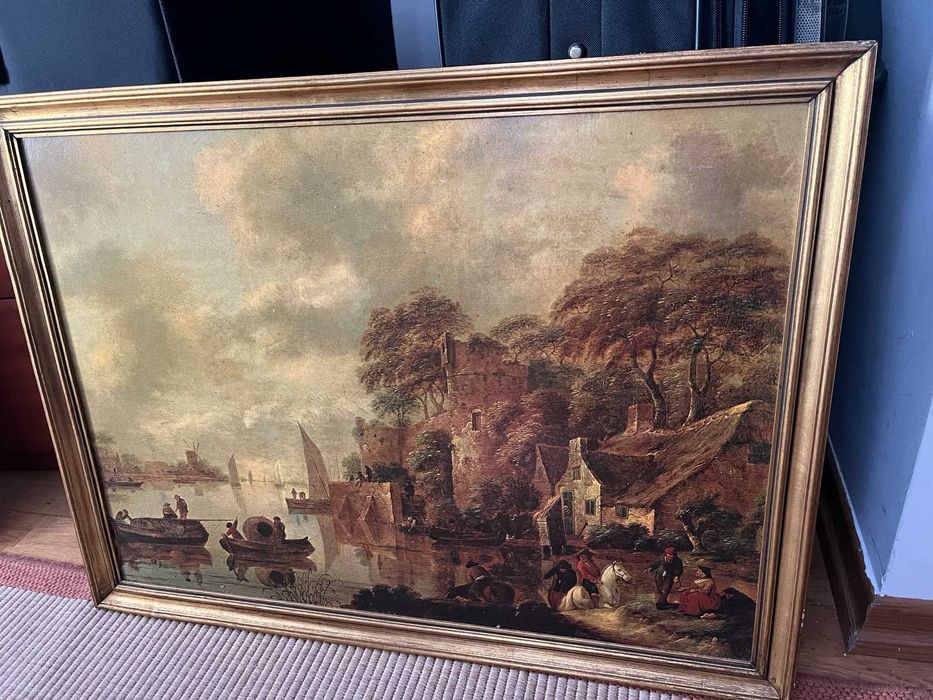 Quadro gravura antiga, envernizada - Paisagem