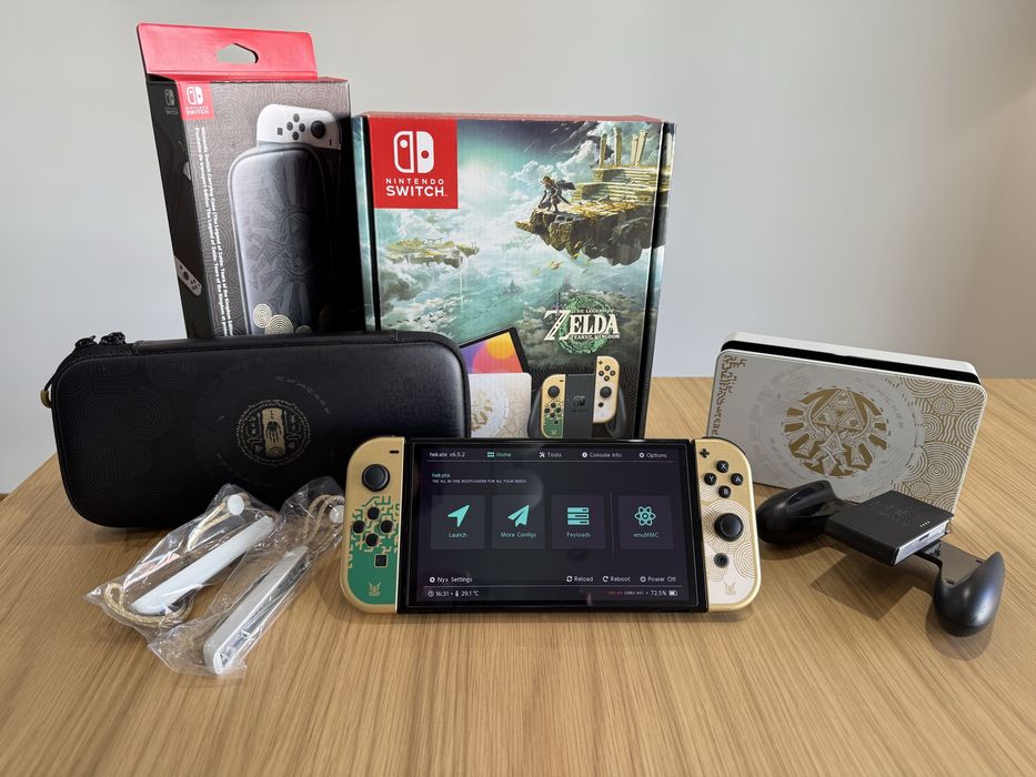 Nintendo Switch OLED Zelda TOTK + Modchip + microSD 512GB + Bolsa