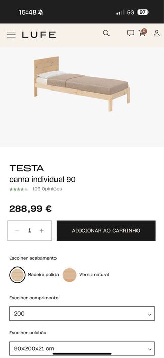 Cama LUFE com colchão incluido 90x200 (x2)