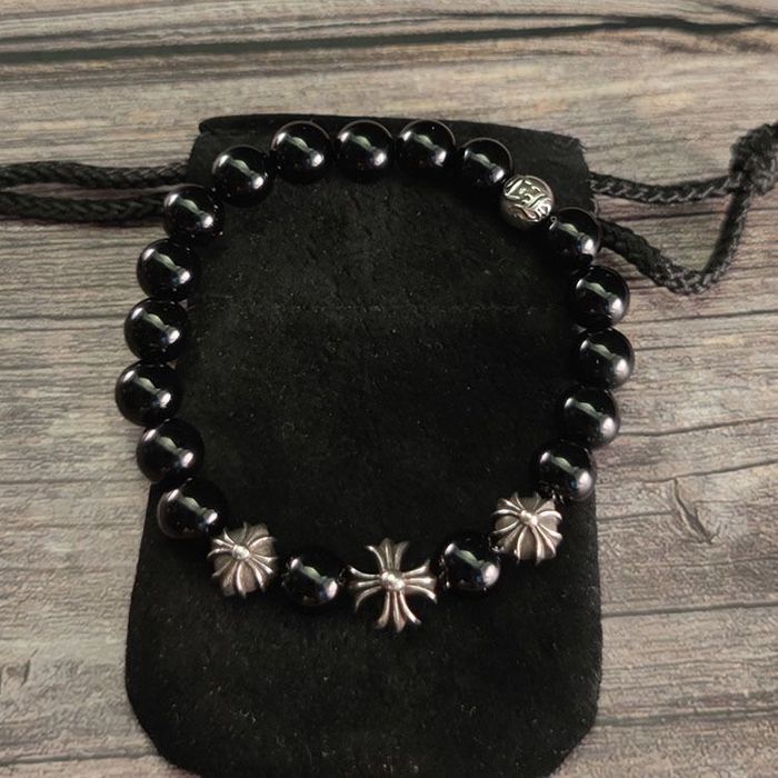 Браслет Chrome Hearts Хром Хартс ,камень обсидиан