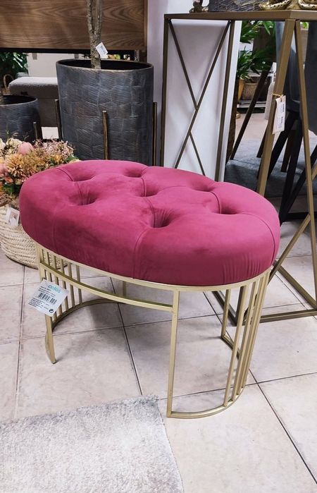 Banqueta Oval em Metal e Veludo ( Exposição )