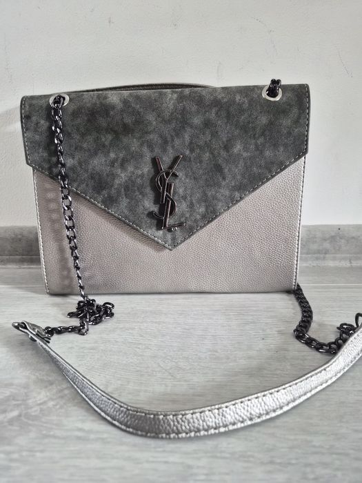 YSL siwa srebrna torebka lancuszek