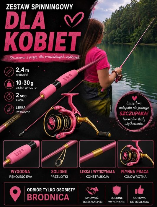 Zestaw spinningowy Delphin Queen – wędka + kołowrotek Dla Królowej