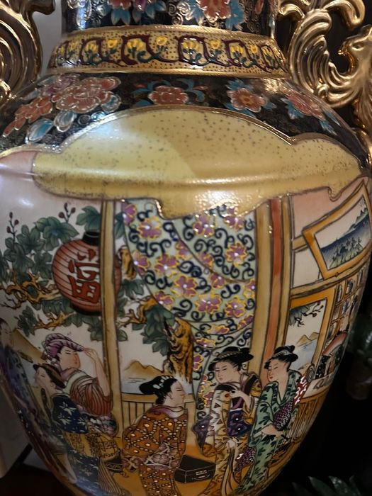 Vazo chinês 83cm pintado à mão + pé