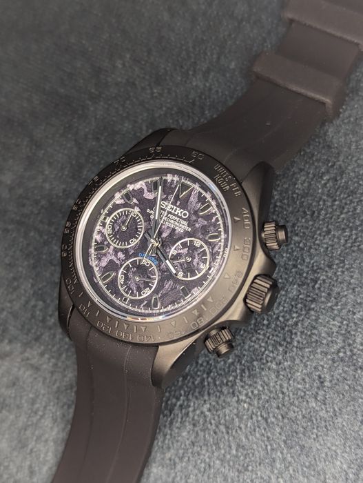 Seiko stealth Seitona mod czarny mat chrono szafir