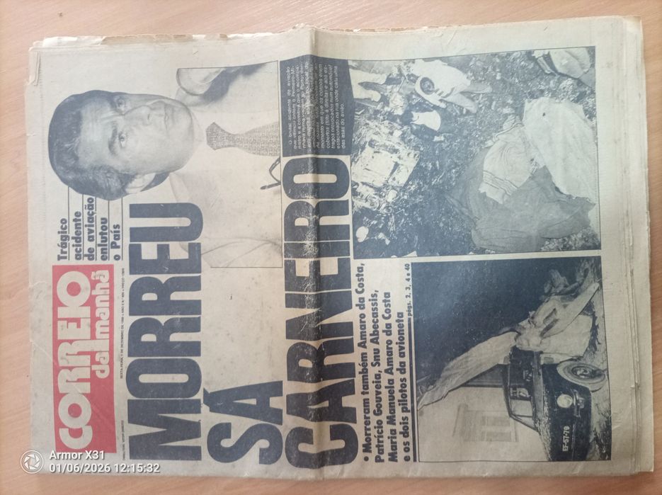 Jornal  correio da manhã quando morreu Sá carneiro