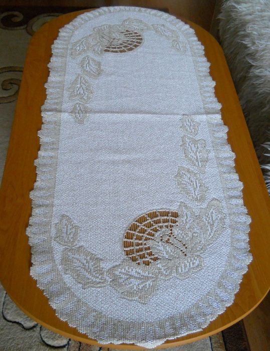 Nowy Bieżnik Żakardowy Owal Obrus Złoty Beż 48x111cm