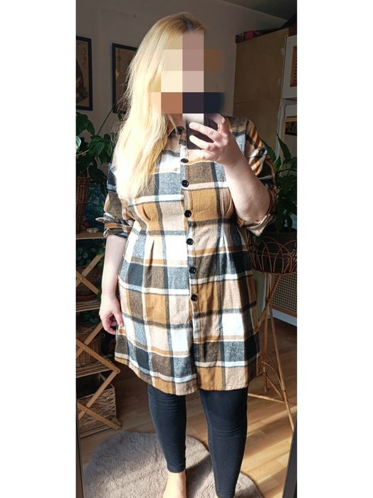 Koszula w kratę guziki cieplejsza 48 XXL
