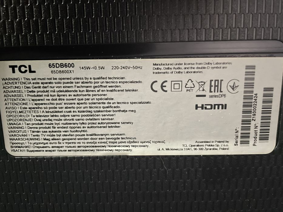 65’ TCL 65DB600.