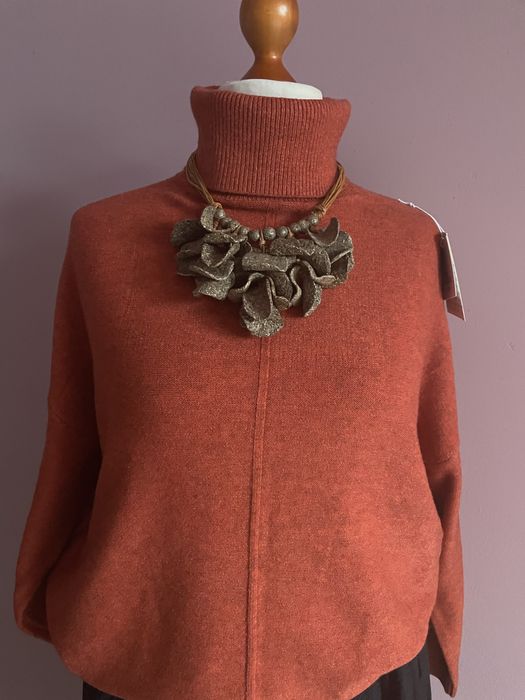 Piękny dzianinowy golf cegła melanżowa 40/42/44/46