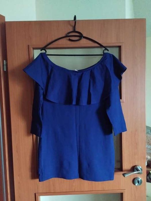 Krótka granatowa sukienka hiszpanka z falbaną rozmiar XL