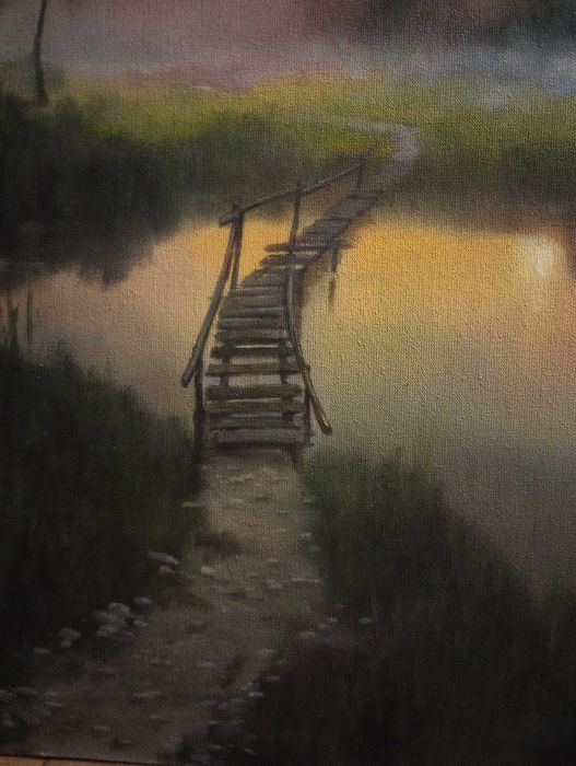 Obraz olejny Zachód słońca, mgła