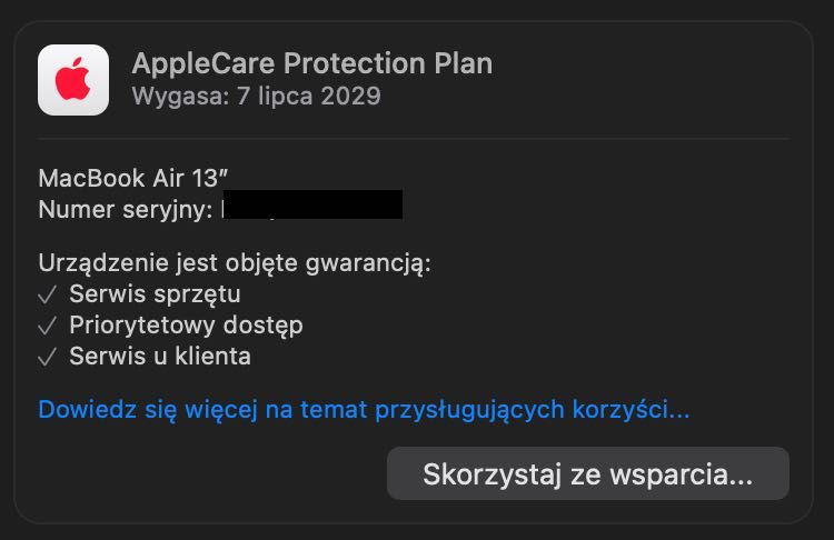 MacBook Air 13" M5 24GB/1TB Apple Care 2 cykle