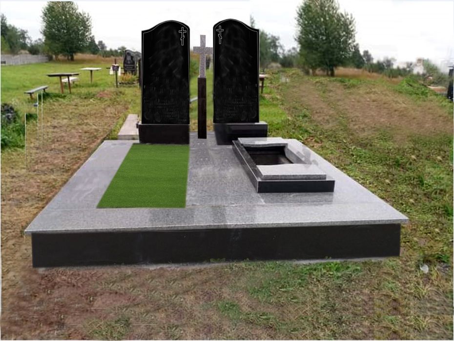 Пам'ятник двойний комбінація чорного та сірого граніту