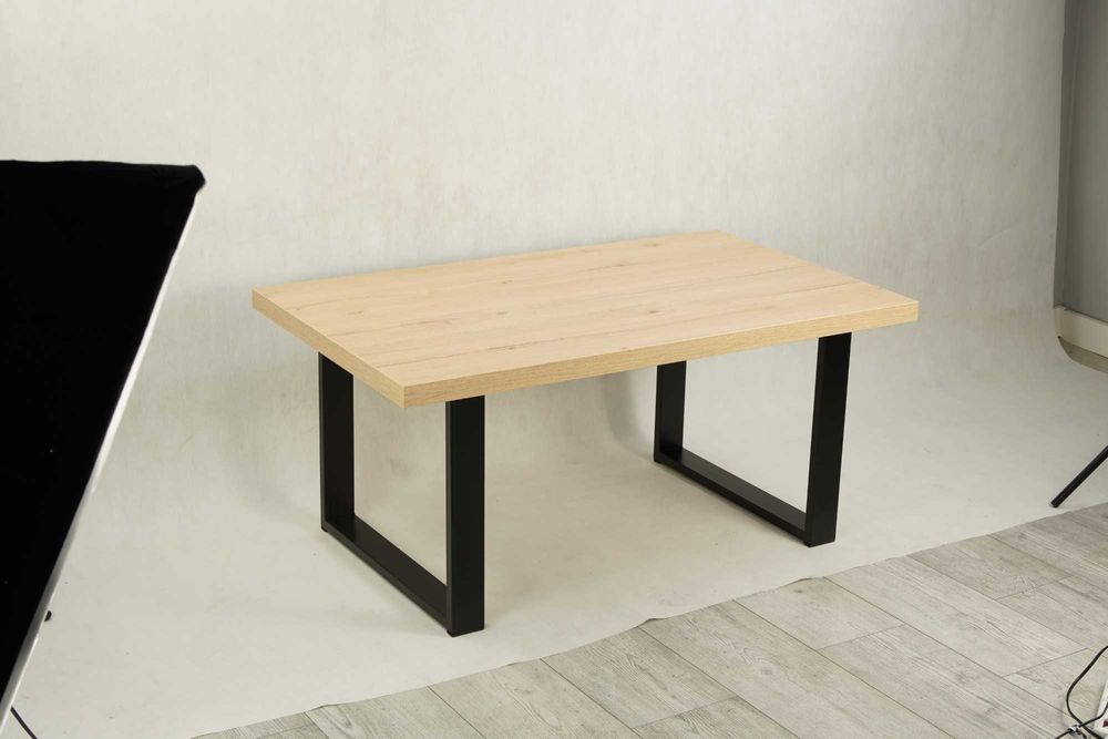 STOLIK KAWOWY LOFT - Metal + Gruby Blat - Nowoczesny, solidny