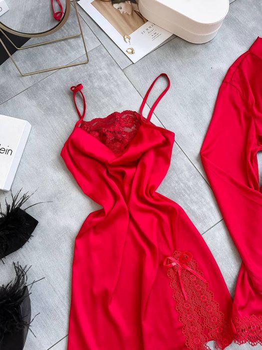 Женский комплект для дома шелк халат+ночнушка Жіночий халат+сукня шовк