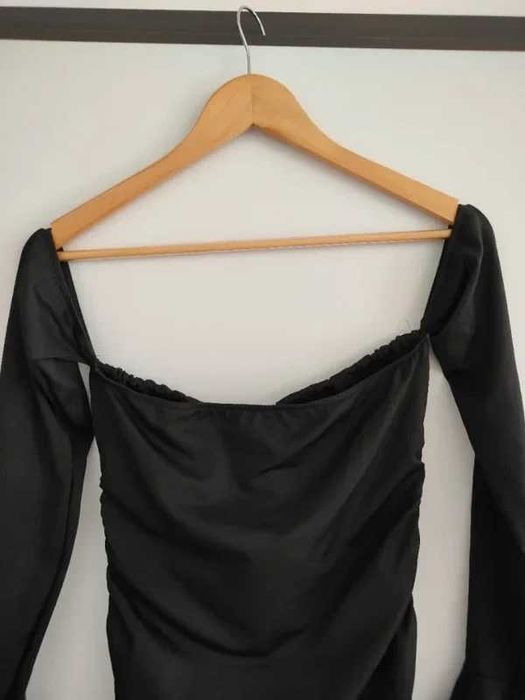 Mini Vestido Preto Shein – Drapeado com Mangas Sino – Tamanho M