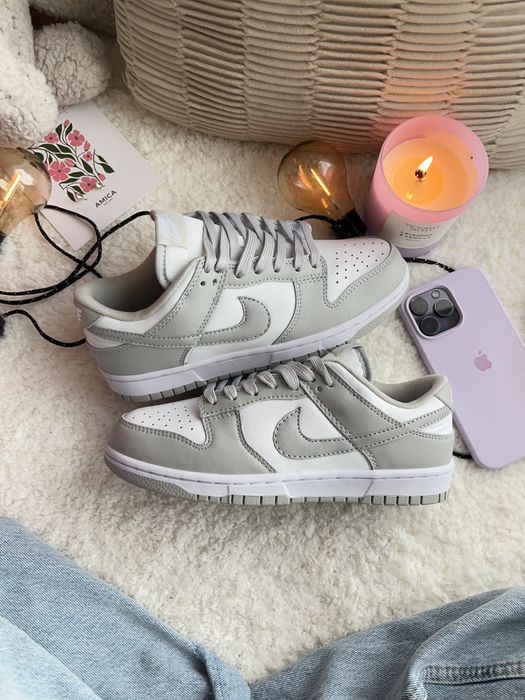 Nike Dunk Low Grey White жіночі кросівки найк данк лоу сірі шкіряні