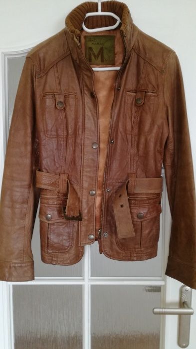 Ramoneska kurtka skóra naturalna Stradivarius r M/38, S/36 kolor camel