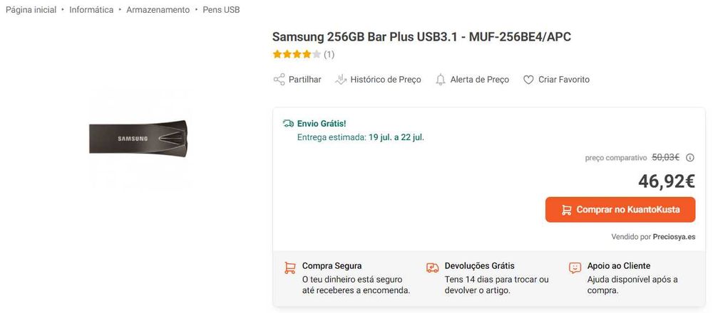 [NOVO] Pen USB 256GB 3.1 Samsung