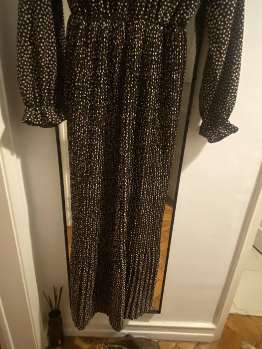 Vestido comprido preto, branco e rosa - Vintage Bazaar