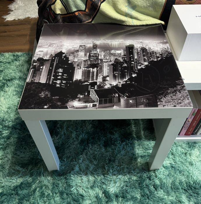 Biały Stolik Ikea ze Szklanym Blatem 55 x 55 x 45 cm