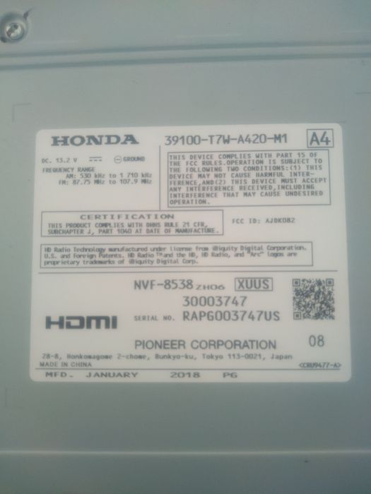 Radio honda HRV wersja USA