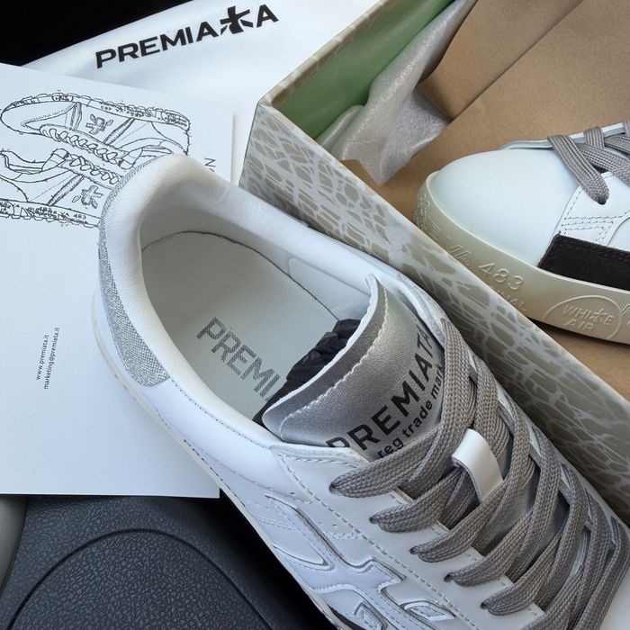 Жіночі кеди кросівки преміата шкіряні Premiata Stevend 6660 White grey / Silver premium