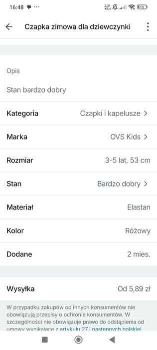 Czapka zimowa dla dziewczynki