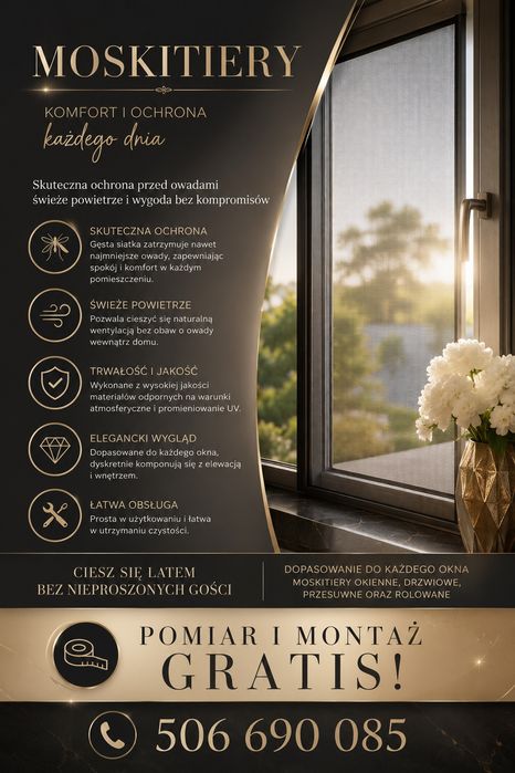 Moskitiery okienne na wymiar pomiar montaż gratis