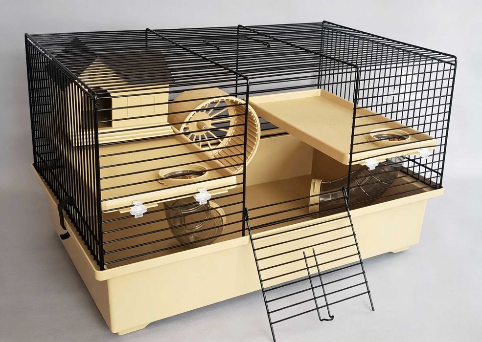 Klatka dla chomika gryzonia myszki domek kołowrotek tunel kuweta NOWA