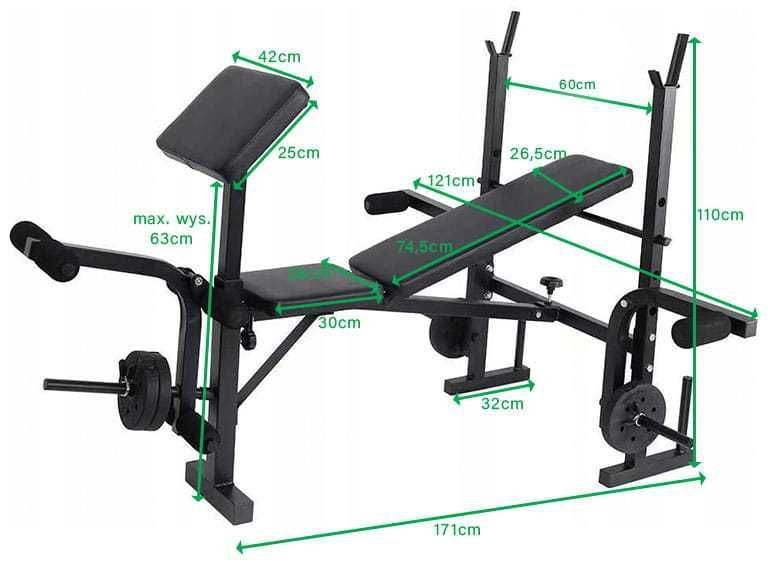Ławka ławeczka do ćwiczeń treningowa regulowana rozpiętki