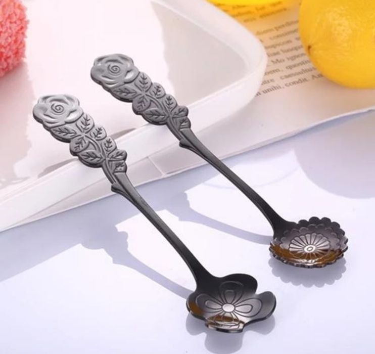 декоративные чайные ложки металл роза с тиснением