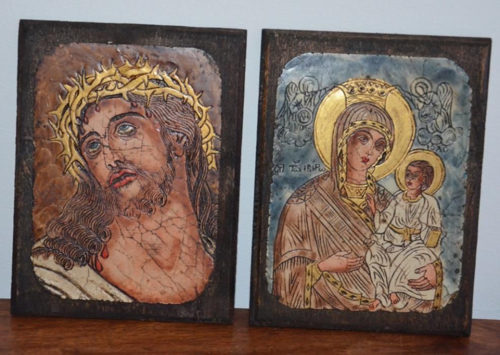 Quadros Artesanais em Madeira–Virgem Maria e Jesus – Origem: Bulgária