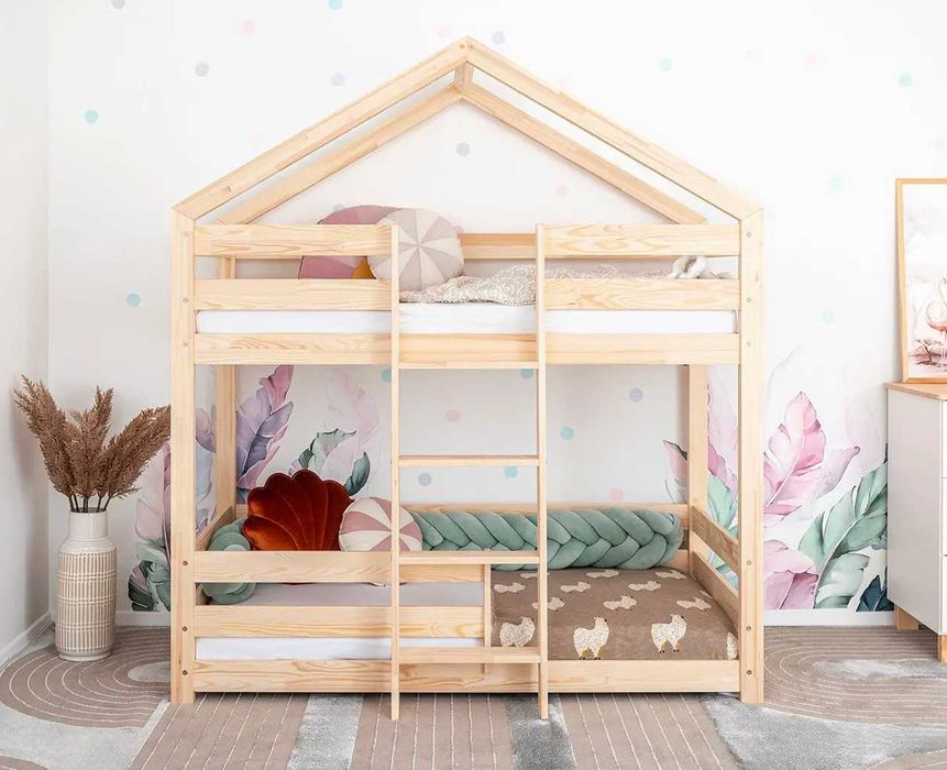 Beliche Montessori – Saja 2 Cama Casinha de Casal para Crianças, Madeira Natural, Design Escandinavo