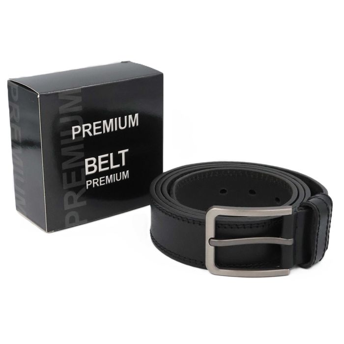 Ремінь шкіряний 4 см чорний прошитий 3424 Ремень мужской кожаный