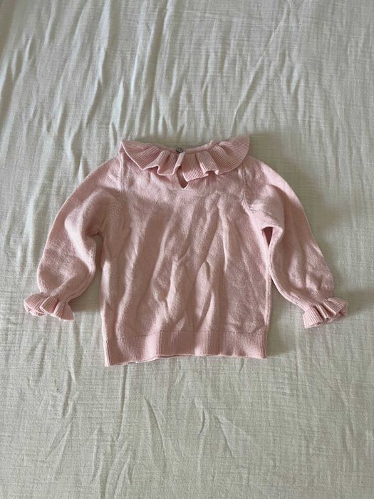 Camisola de malha ZY Baby rosa com gola de folho, 6-9 meses