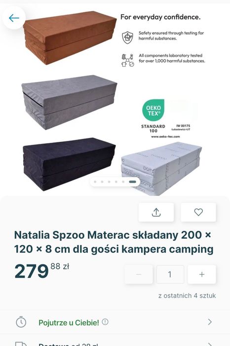 Materac składany 200 x 120 x 8 cm dla gości kampera camping