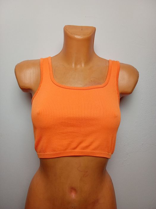 Stanik sportowy S pomarańczowy Top prążek prążkowany