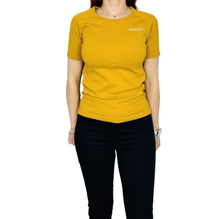 Musztardowy dopasowany t‑shirt L 40