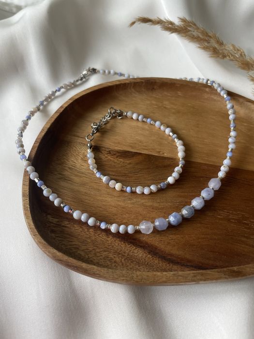 Zestaw naszyjnik i bransoletka z kamieni naturalnych - turmalin, masa