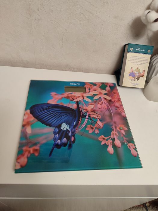 Ваги підлогові Saturn ST-PS0298 з дизайном метелика блакитні сині скло