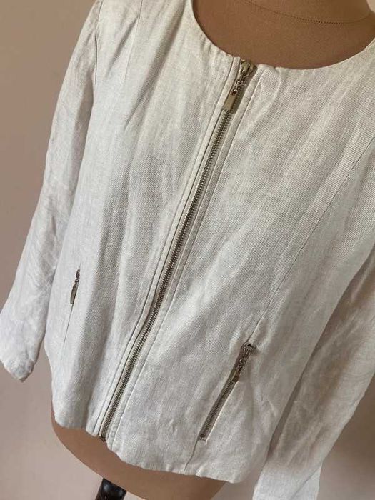 Len linien żakiet marynarka blazer ramoneska krem ecru xxl +size